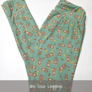 LuLaRoe OS Leggings Bears Green Brown NEW